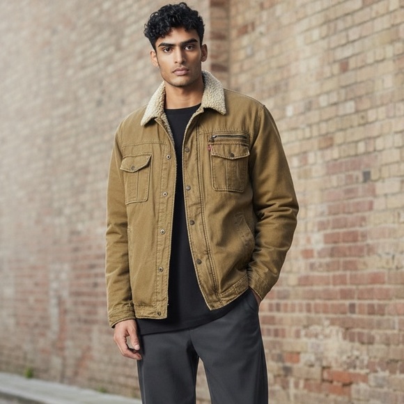 Levi’s Canvas Quilted Utility Trucker Jacket Brown Size XXL - Picture 2 of 11